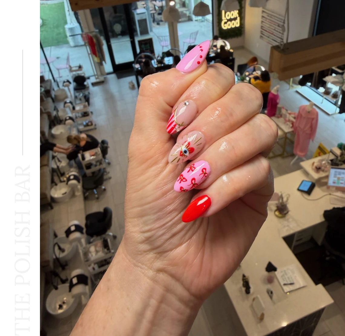Colorful nail art at a salon